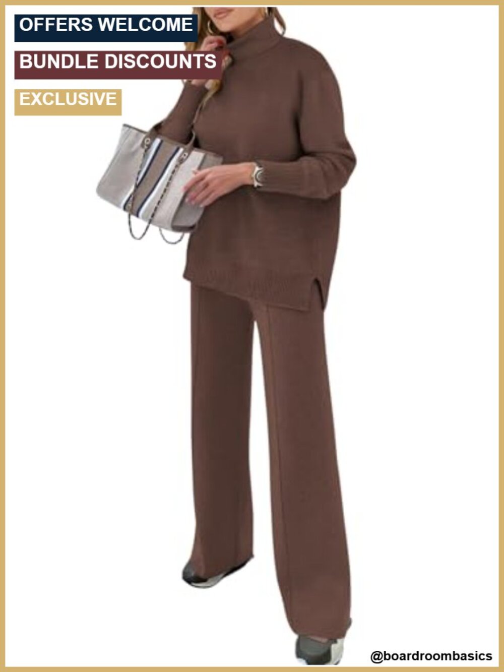 2 Piece Sweater Lounge Set Turtleneck Wide Leg Knit Loose Fit